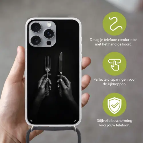 Bestek - Zwart - Wit Hoesje iPhone 16 Pro Max met koord klein -sfeer2_NL