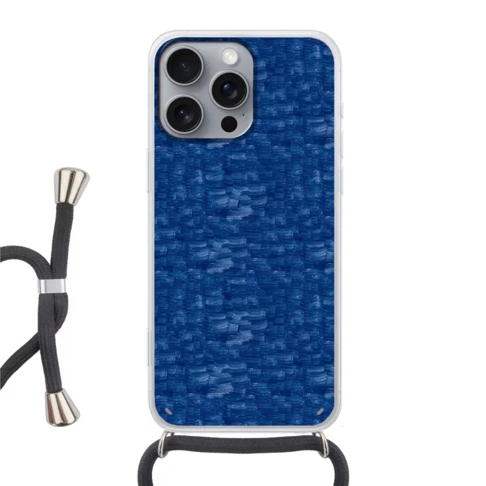 Verf - Strepen - Blauw Hoesje iPhone 16 Pro Max met koord klein 804 -3d