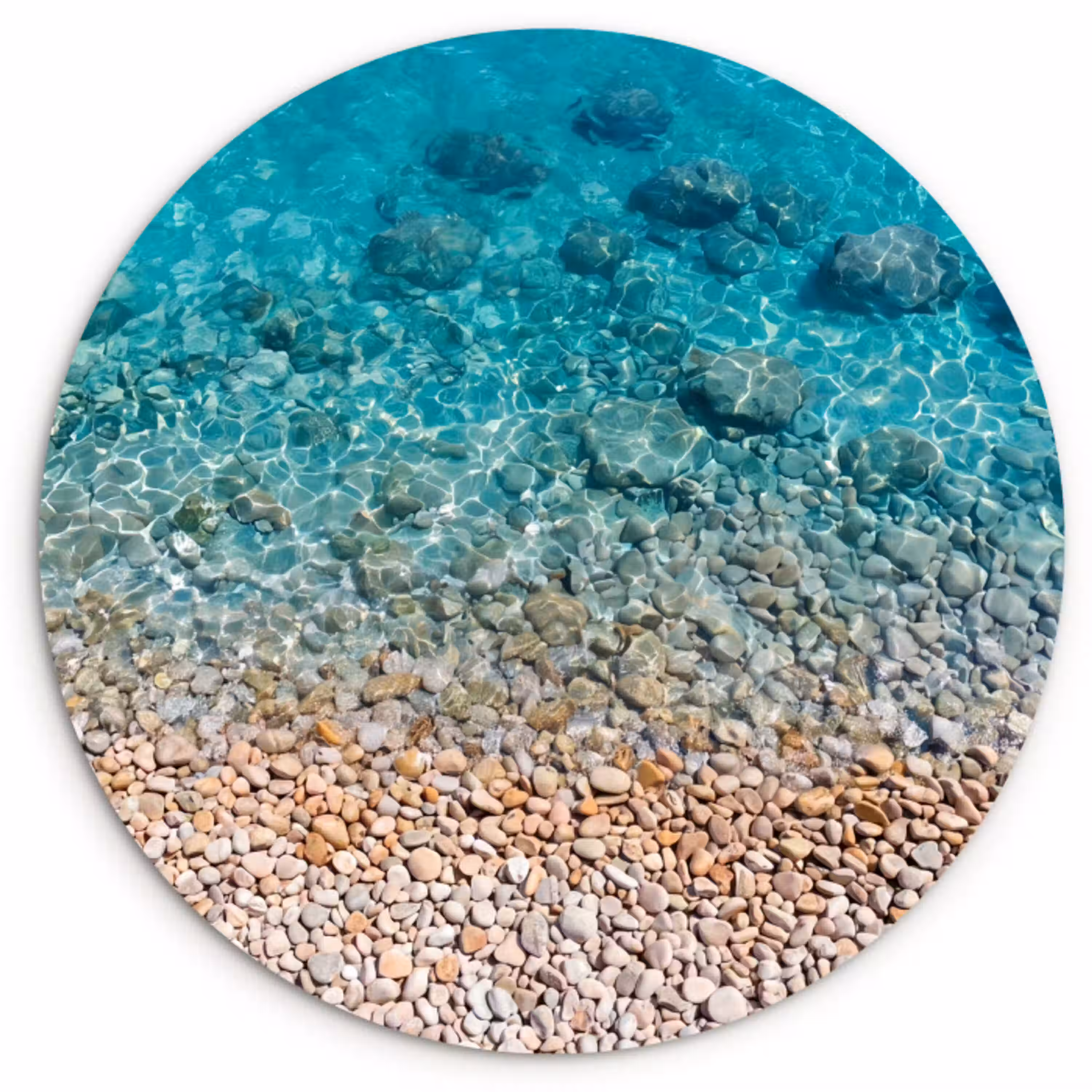 Water - Kiezels - Natuur - Levendig - Turkoois Wandcirkel kunststof plaat 5mm dik klein -3d