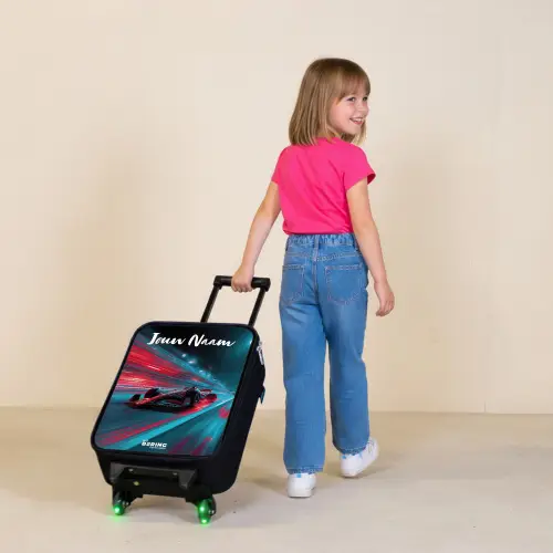 Formule 1 - Raceauto - Rood - Neonverlichting Kinderkoffer - Zwart klein -sfeer1