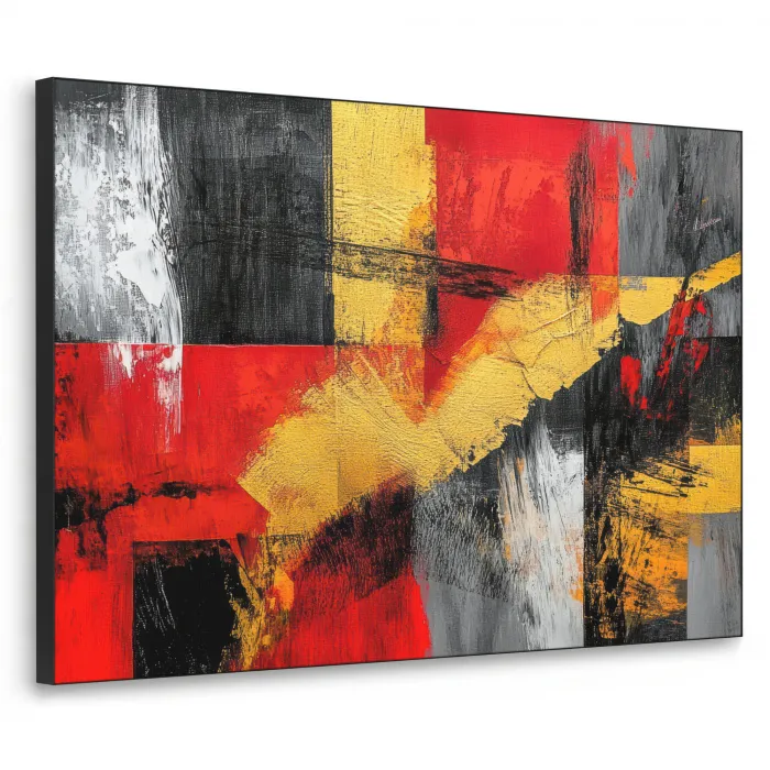 Abstracte kunst - Goud - Zwart Textielframe zwart klein -3d
