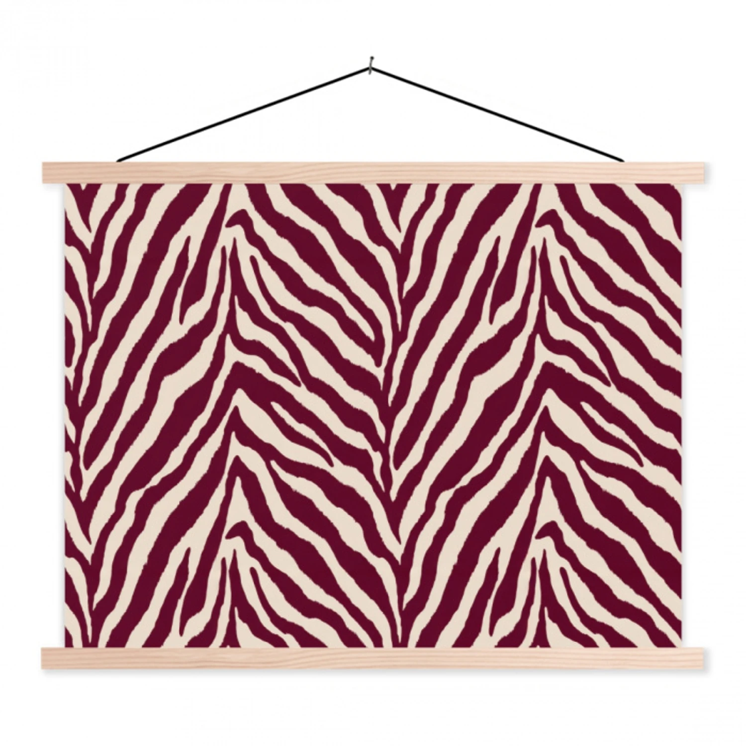 Zebra - Motief - Bordeaux - Rood textielposter latten blank klein 122 -3d
