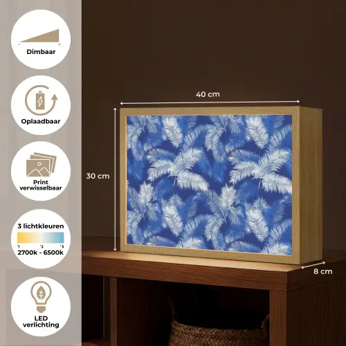 Palmblad - Patroon - Blauw Light Box met batterij (Wandlamp) middel 907 -USP_websiteoverzichtNL