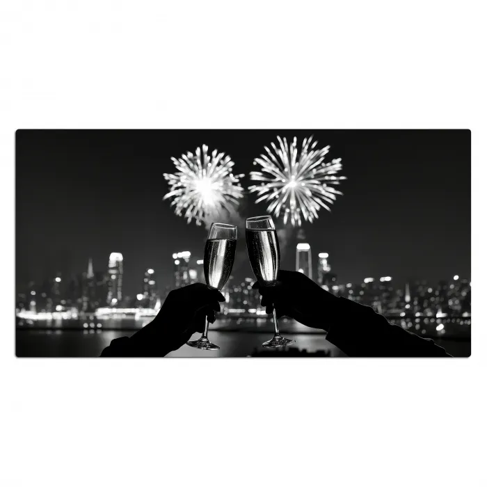 Vuurwerk - Proosten - Skyline - Champagne Muismat XXL klein -3d_leeg