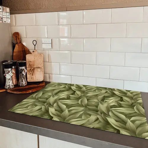 Bladeren - Modern - Groen Inductie beschermer vinyl 3mm klein 276 -sfeer3