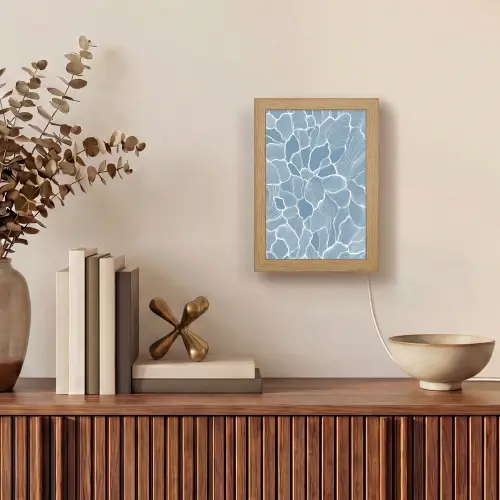 Abstract - Blauw - Bladeren Light Box met kabel (Tafellamp) klein -sfeer2