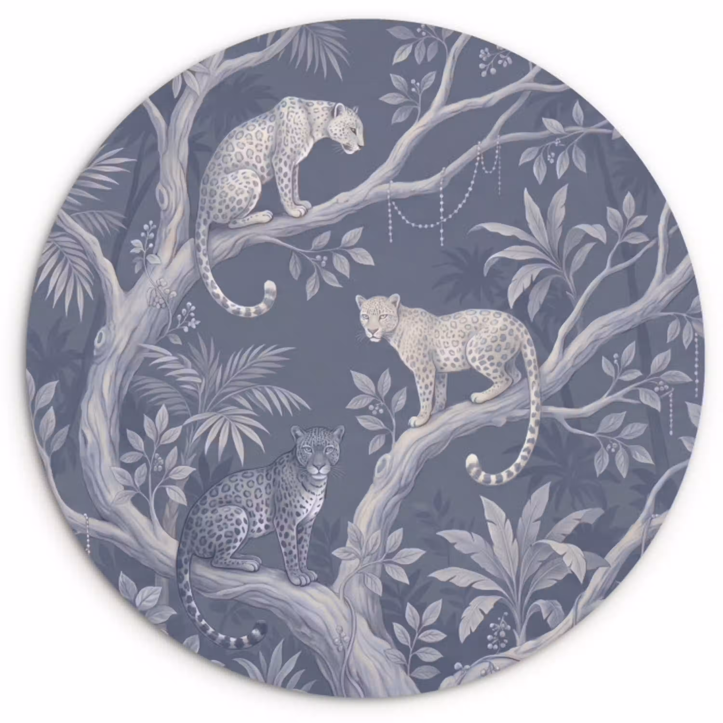 Dieren - Jungle - Illustratie - Bomen - Blauw Wandcirkel kunststof plaat 5mm dik klein -3d