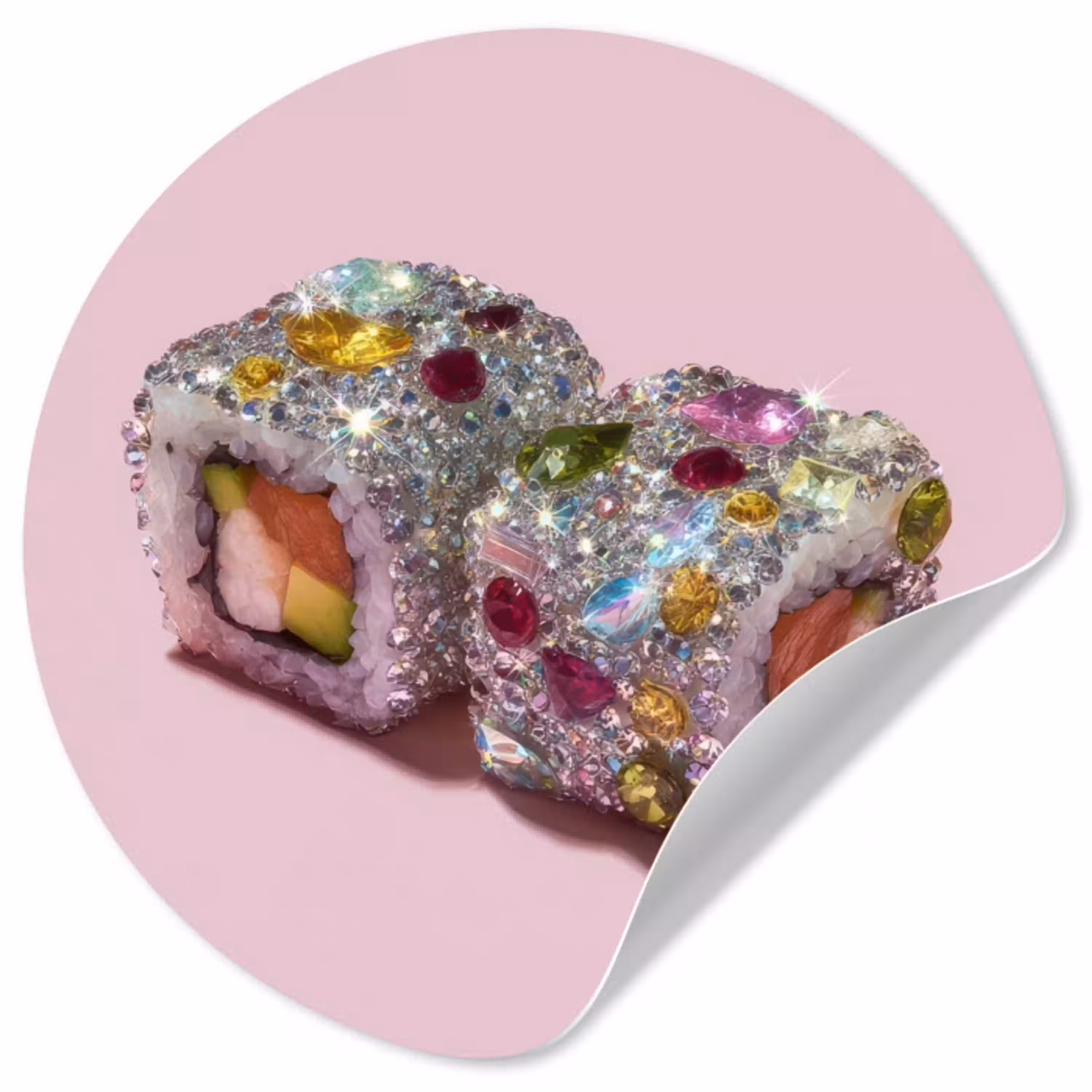 Sushi - Rolletjes - Steentjes - Kleurrijk Wandcirkel behangsticker klein -3d