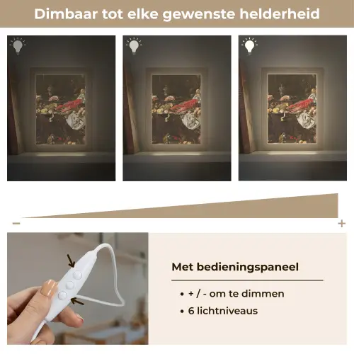 Pronkstilleven - Adriaen van Utrecht - Olieverf Light Box met kabel (Wandlamp) klein -USP_dimbaarNL