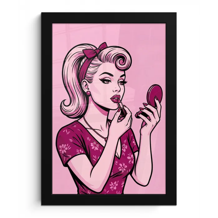 Vintage - Vrouw - Roze fotolijst zwart zonder passe partout klein -3d