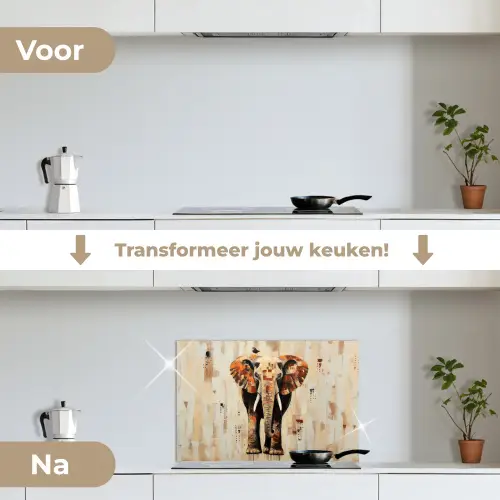 Olifant - Slurf - Mozaïek - Abstract keuken achterwand spatscherm klein -voor_na_NL