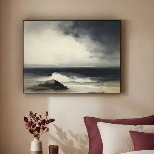 Zee - Rotsen - Storm Textielframe zwart klein -sfeer1