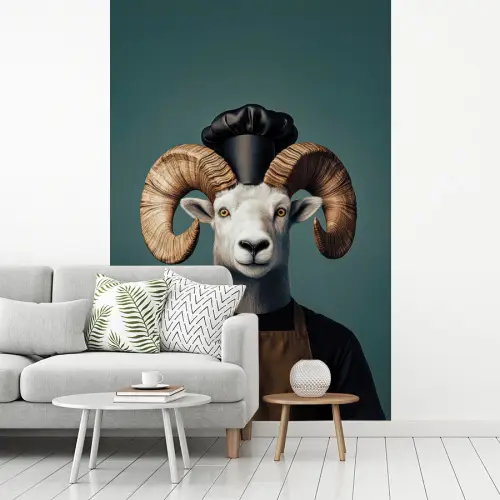 Geit - Hoorns - Kokskleding fotobehang vinyl groot -woonkamer