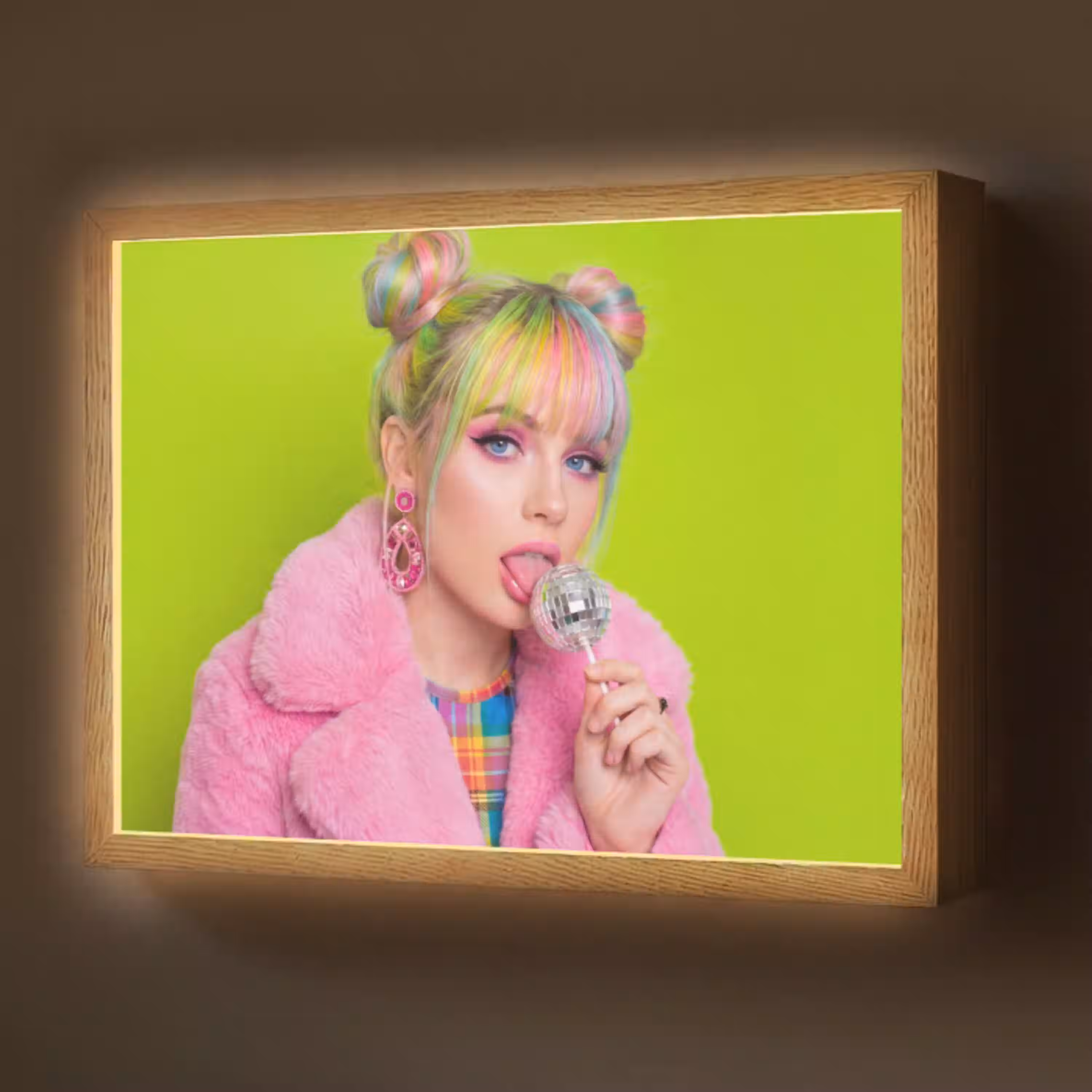 Vrouw - Kleurrijk haar - Pop art - Modern - Levendig Light Box met batterij (Wandlamp) middel -z3d_website