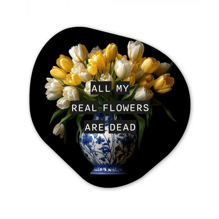 Quotes - Bloem - Tulp - Geel Wandcirkel Organisch Aluminium middel -3d