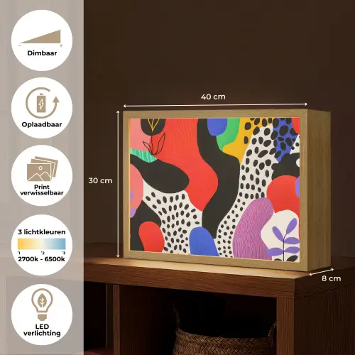 Abstract - Vormen - Kleuren - Stippen Light Box met batterij (Wandlamp) middel -USP_websiteoverzichtNL