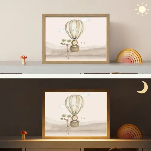 Luchtballon - Leeuw - Watercolor - Safari - Dieren Light Box met batterij (Wandlamp kind) middel -sfeer3_kind