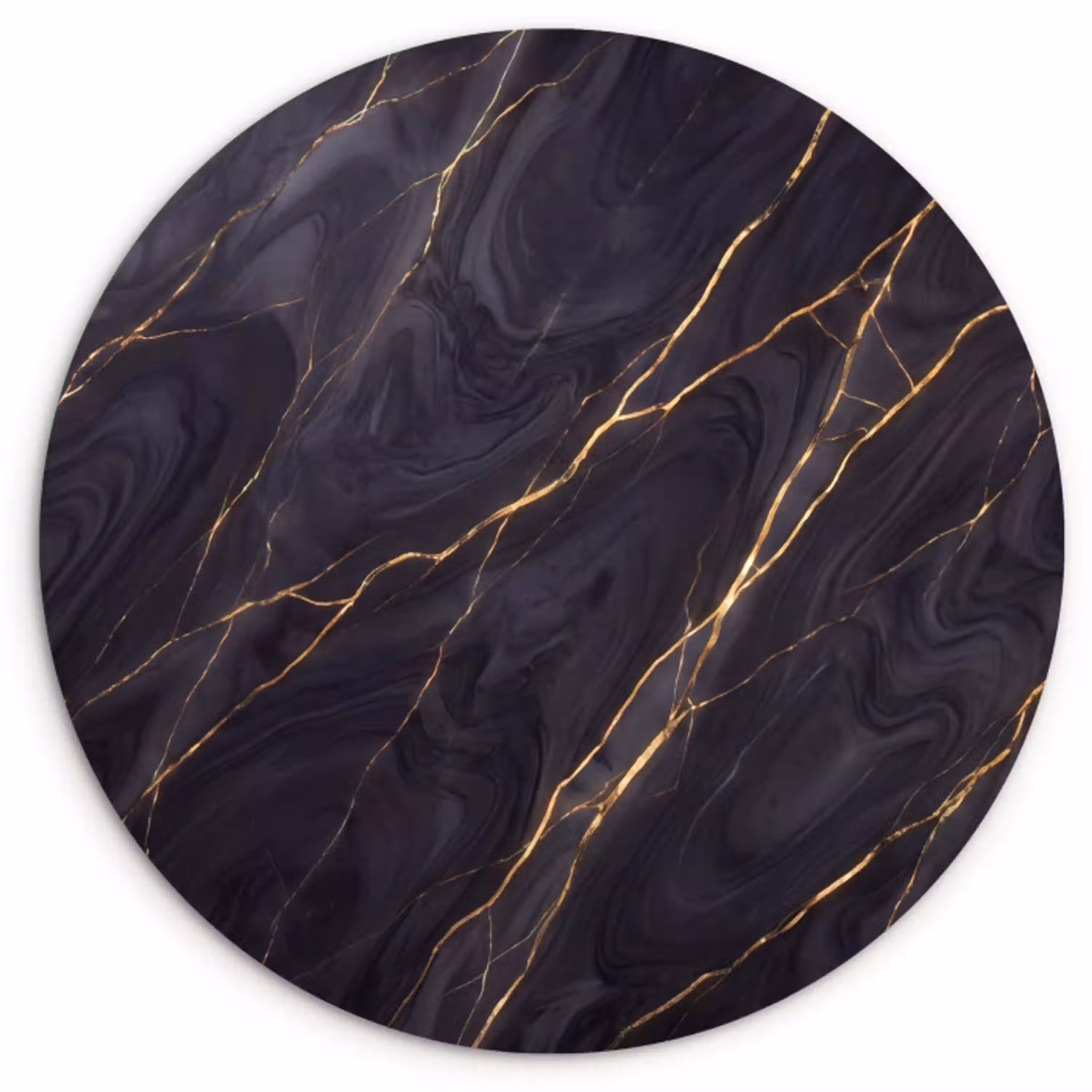 Marmer - Goudaders - Abstract - Modern - Zwart Wandcirkel kunststof plaat 5mm dik klein -3d