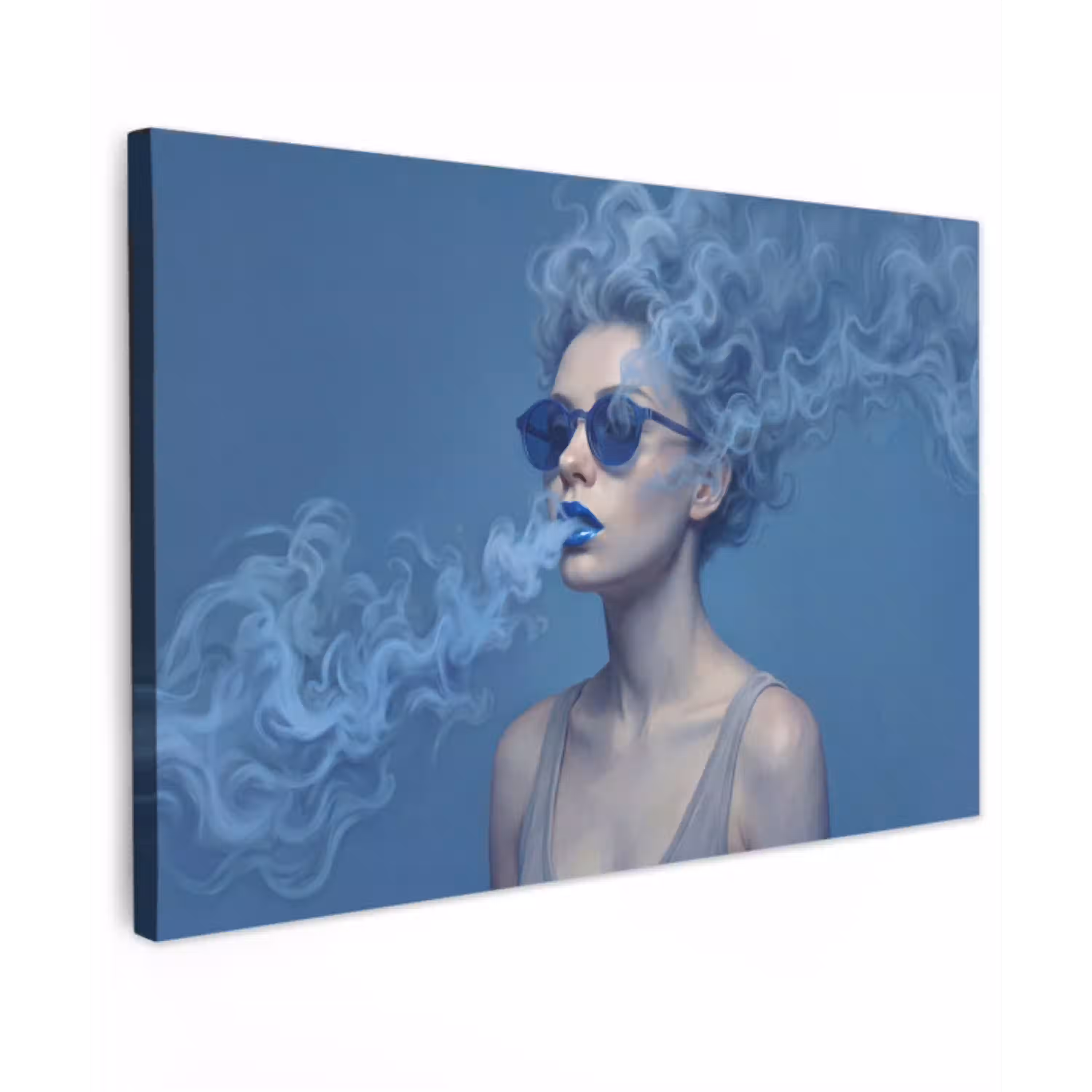 Portret - Zonnebril - Rook - Abstract - Blauw canvas 2cm klein -z3d