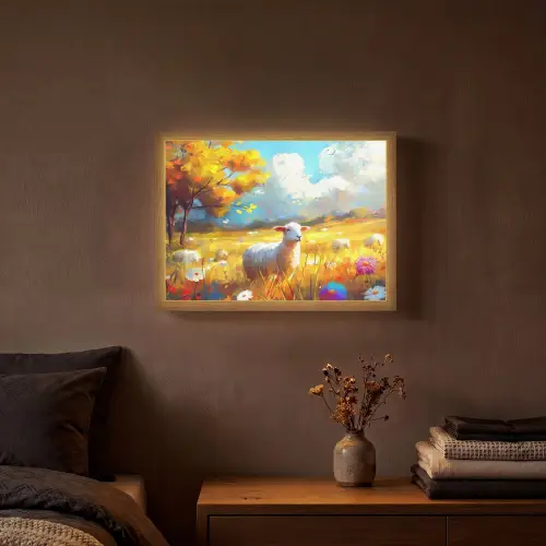 Schaap - Weide - Bloemen Light Box met batterij (Wandlamp) middel -sfeer4