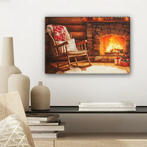Winter - Kerst - Huis - Openhaard canvas 2cm klein -sfeer6