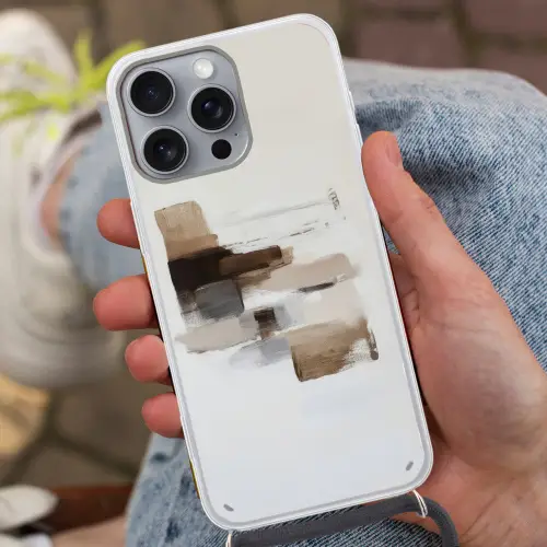 Penseelstreken - Balans - Beige - Bruin Hoesje iPhone 16 Pro Max met koord klein -sfeer3