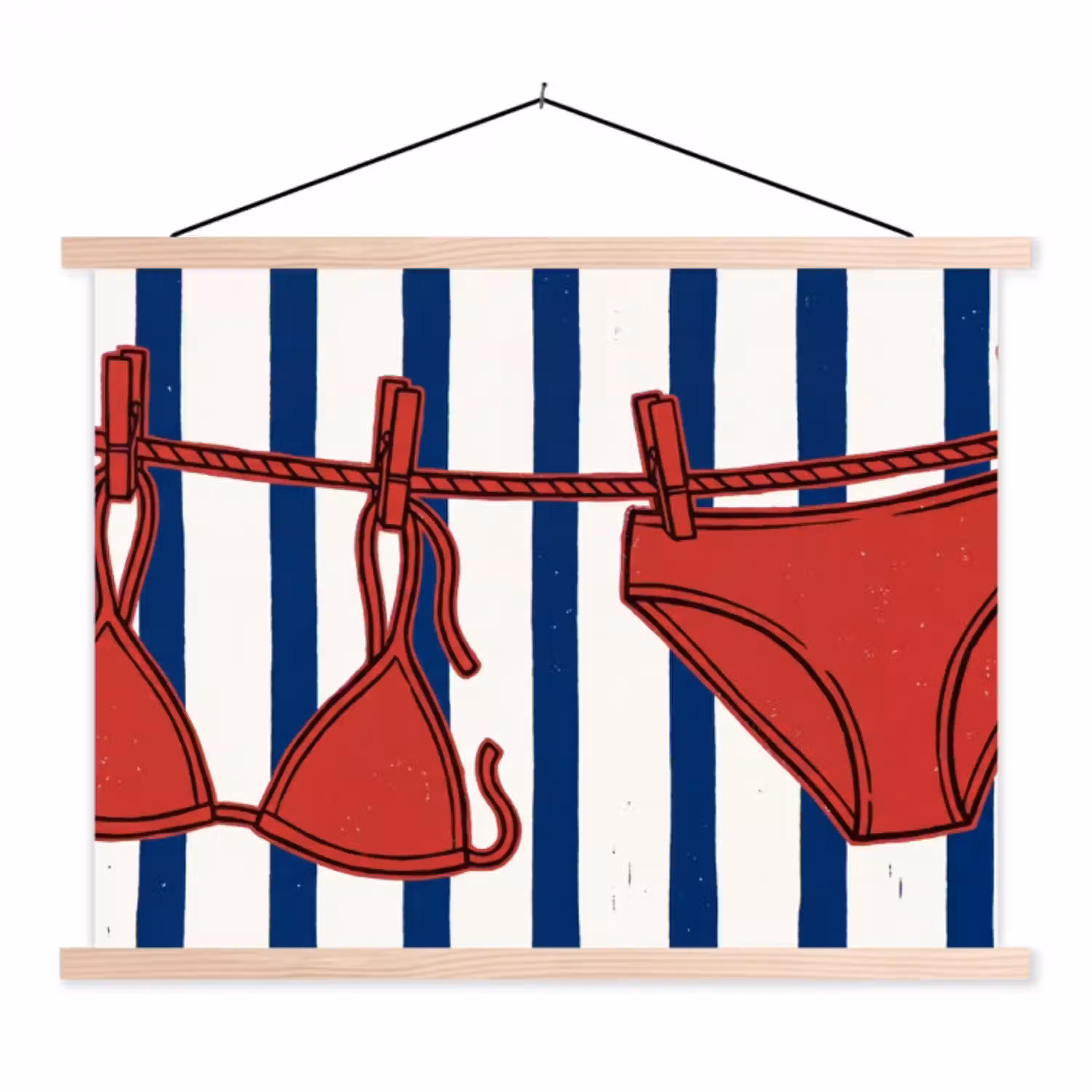 Badkleding - Waslijn - Zomer - Illustratie - Rood textielposter latten blank klein -3d