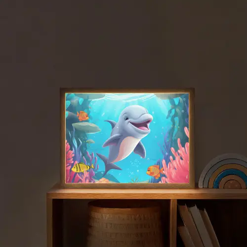 Dolfijn - Zeedieren - Onderwater - Kinderen - Meisjes Light Box met batterij (Wandlamp kind) middel -sfeer1_kind