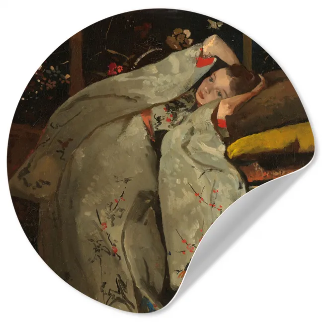 Meisje in witte kimono - Schilderij van George Hendrik Breitner Wandcirkel behangsticker klein -3d