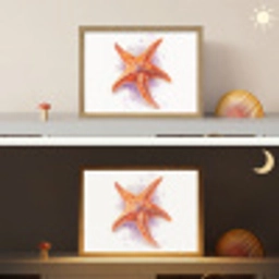 Zeester - Oranje - Paars Light Box met batterij (Wandlamp kind) middel -sfeer3_kind