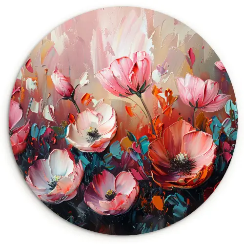 Klaprozen - Roze - Bloemen - Botanisch - Kunst Wandcirkel kunststof plaat 5mm dik klein -3d