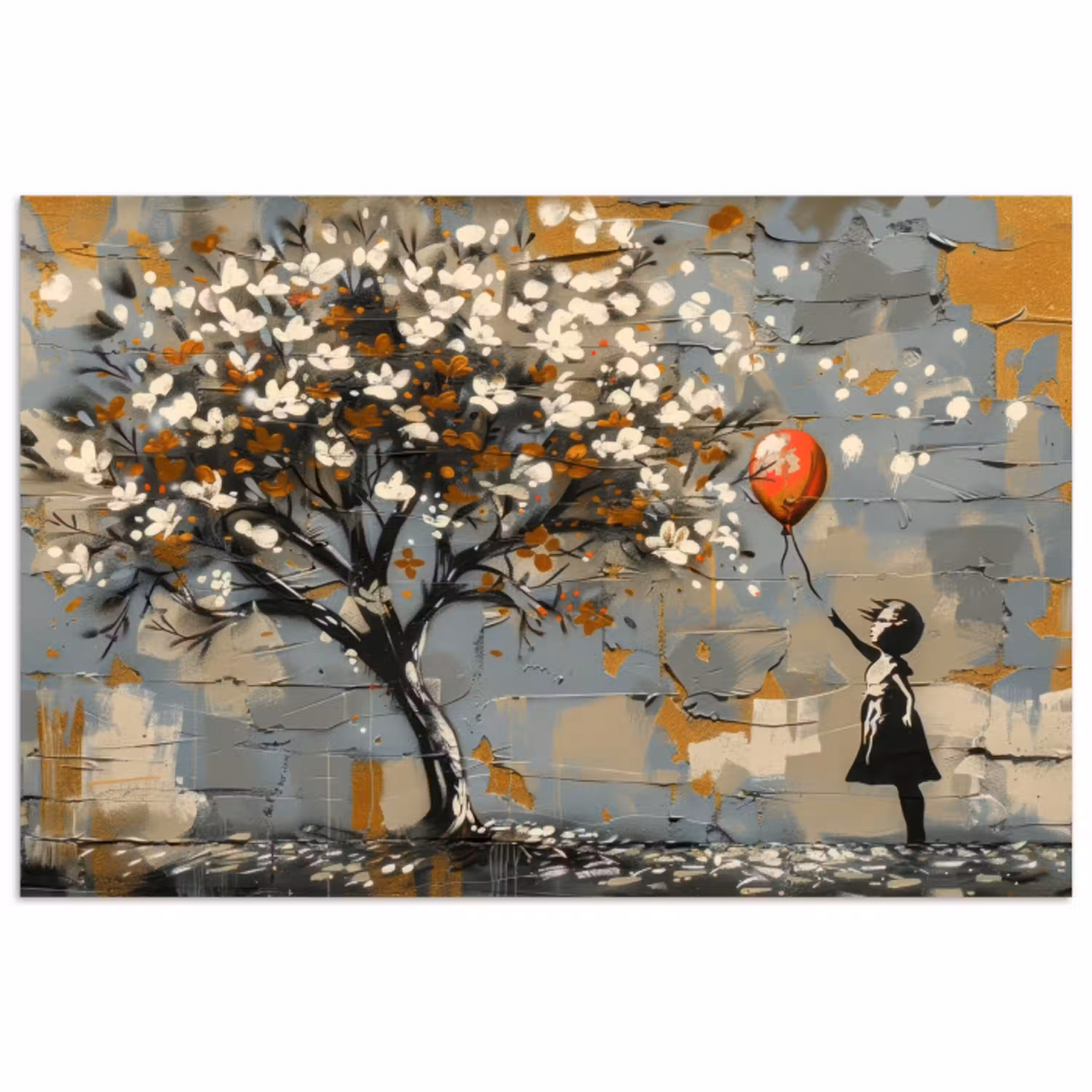 Boom - Graffiti - Banksy Style - Balloon Girl poster papier klein -3d