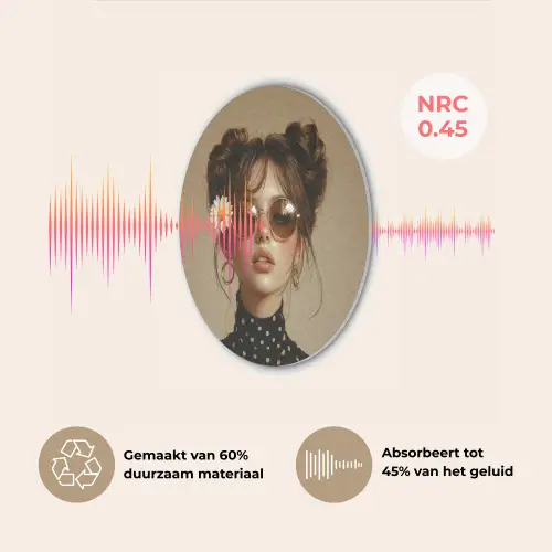 Vrouw - Beige - Bloem - Modern - Portret Akoestische PET Vilt - Rond klein -USP_NL