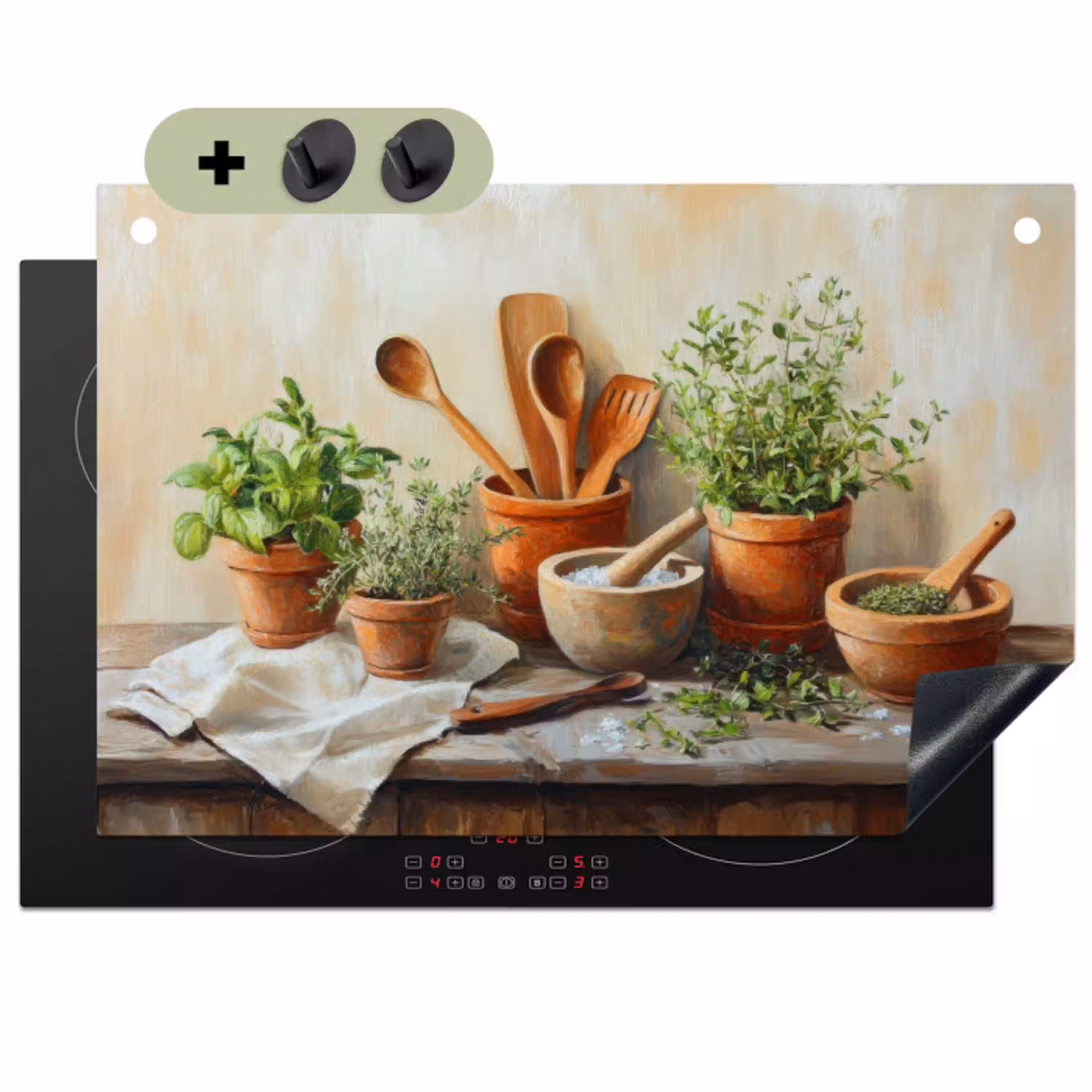 Potten - Kruiden - Hout Inductie beschemer met haakjes klein -3d