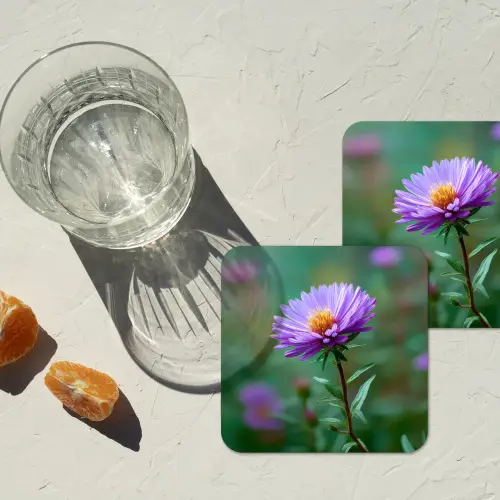 Aster - Paars - Bloem - Blaadjes onderzetter kurk middel -sfeer4