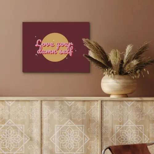 love your damn self - Cirkel - Glitter - Rood PET vilt klein -sfeer4