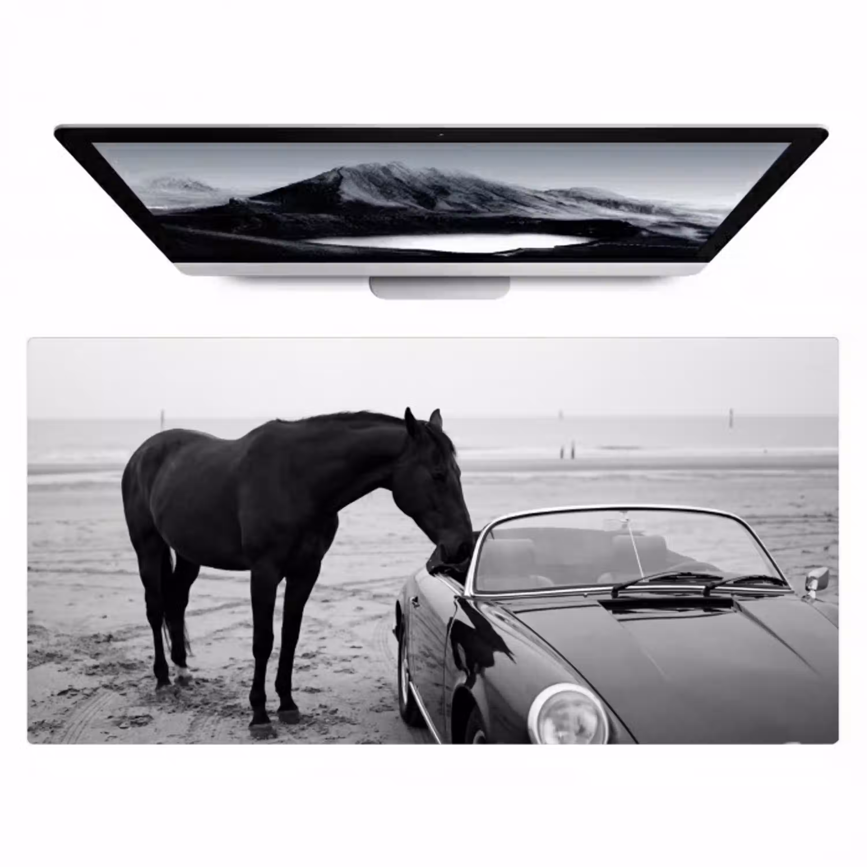 Paard - Auto - Zwart - Wit Muismat XXL klein -zzz3d