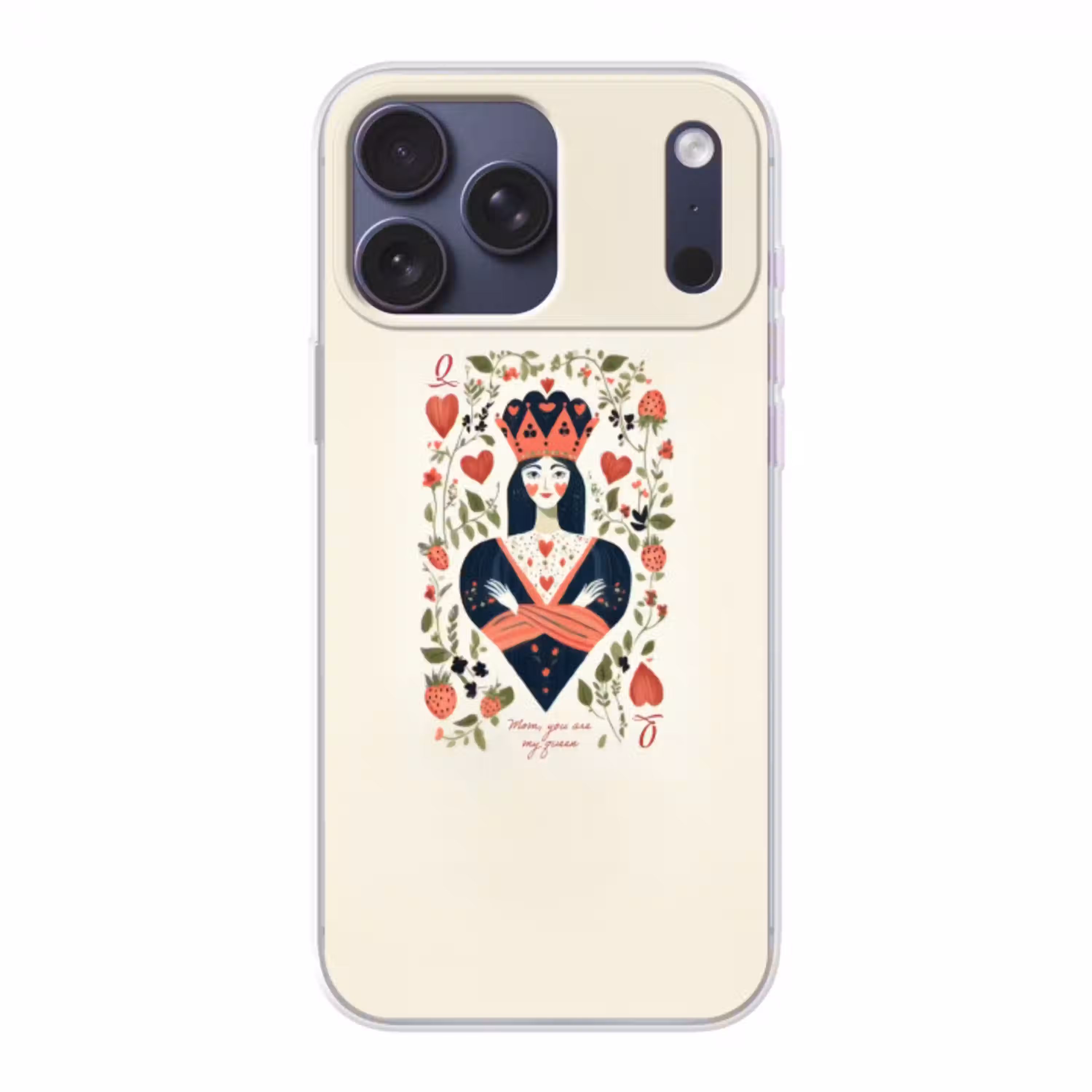 Speelkaart - Hartenkoningin - Bloemen - Hartjes Telefoonhoesje iPhone 17 Pro Max klein -3d