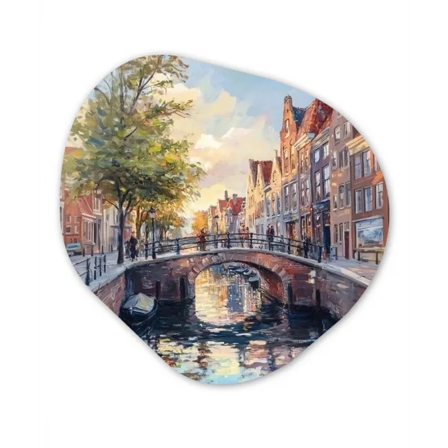 Brug - Stad - Huizen - Boot Wandcirkel Organisch Forex 3mm klein -3d