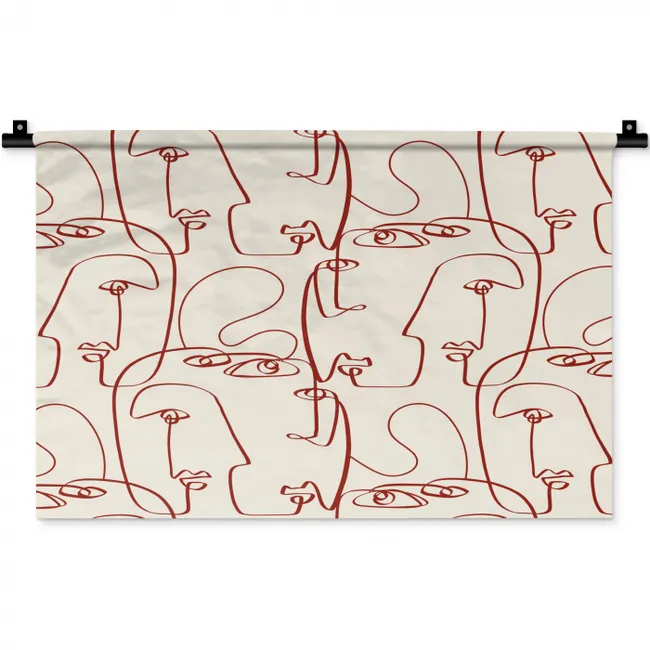 Gezichten - Abstract - Rood - Beige Wandkleed katoen klein 269 -zz3d