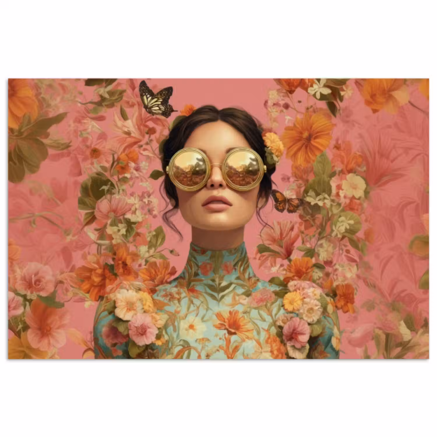 Poster - Vrouw - Bril - Roze - Bloemen