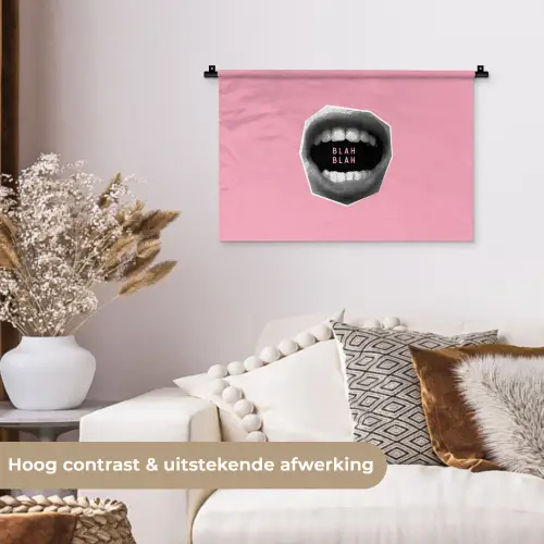 Mond - BLAH BLAH - Roze Wandkleed katoen klein -sfeer1