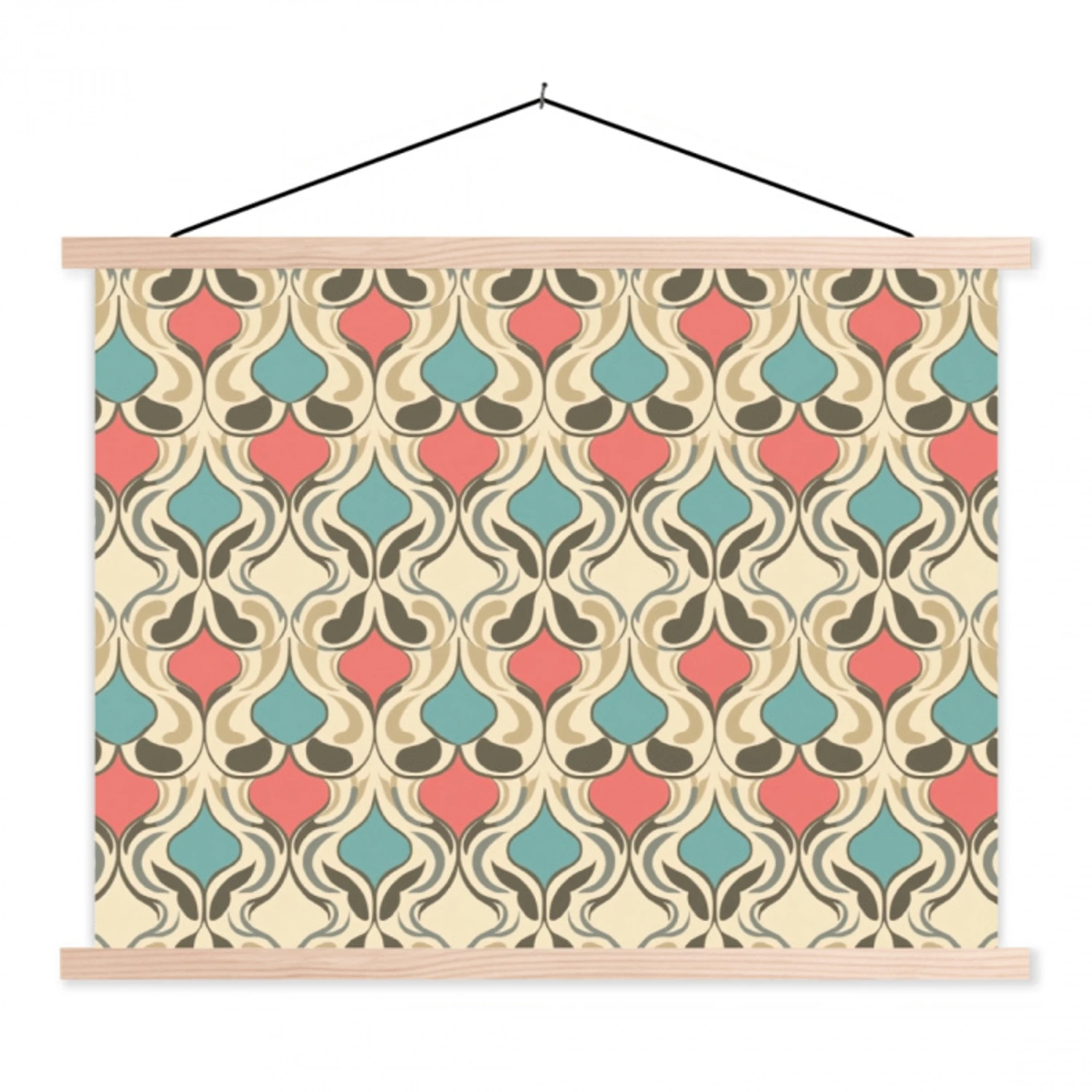 Barok - Retro - Kleurrijk textielposter latten blank klein 122 -3d