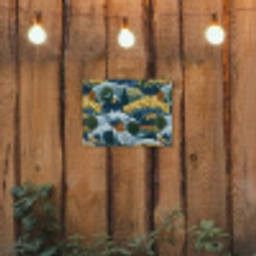 Huisjes - Bloemen - Patroon - Geel - Blauw tuinposter los doek klein 239 -sfeer1