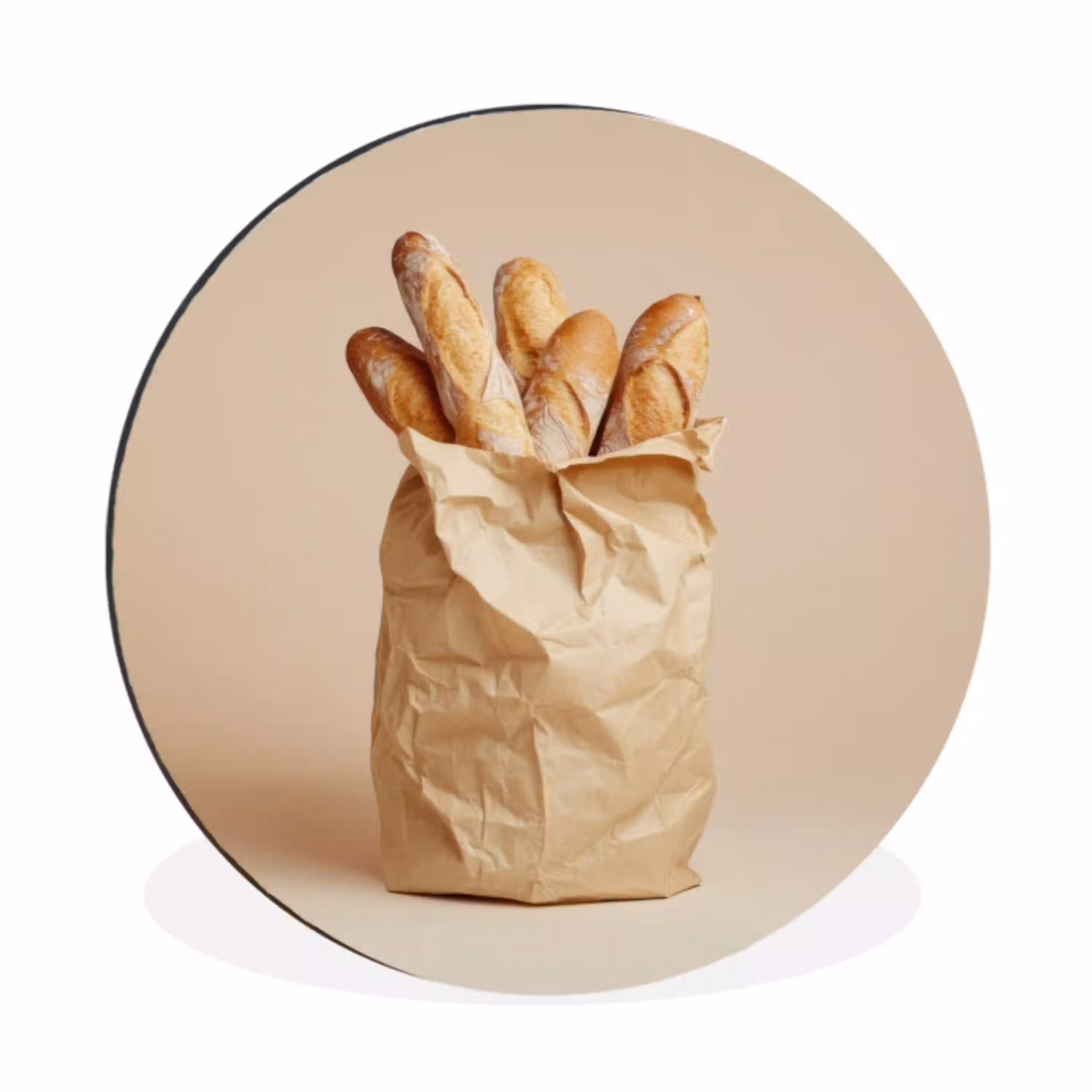 Baguette - Brood - Stokbrood - Beige Wandcirkel aluminium klein -3d
