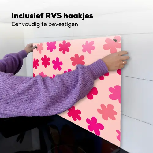 Bloemen - Patroon - Roze Inductie beschemer met haakjes middel -ky-ophangen-nl