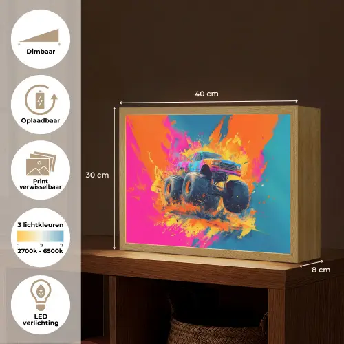 Monstertruck - Abstract - Verfspatten - Kleurrijk Light Box met batterij (Wandlamp kind) middel -USP_websiteoverzichtNL