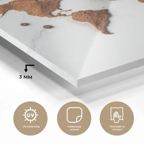 Wereldkaart - Koffie - Marmer plexiglas 5mm klein -sfeer2