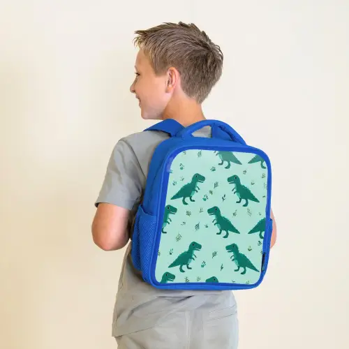 Donkergroen - Dinosaurussen - Afdrukken - Bladeren Kinderrugzak - Blauw middel -sfeer2
