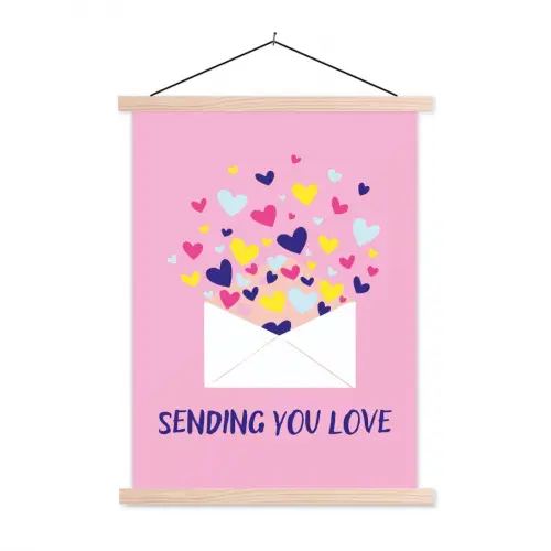 Envelop - Love - Hartjes - Valentijn textielposter latten blank klein -3d